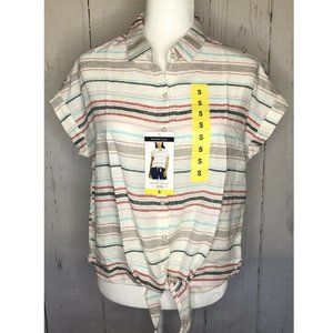 Weatherproof Vintage Women's Linen Tie Front Shirt